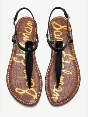 Sam Edelman Gigi Black Leathet Thong Strappy Sandals Women's Size 8.5